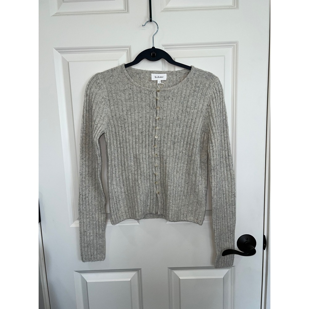 NWT Bohme Ribbed Knit Wool Blend Button Down Cardigan Sweater Oatmeal Size Small